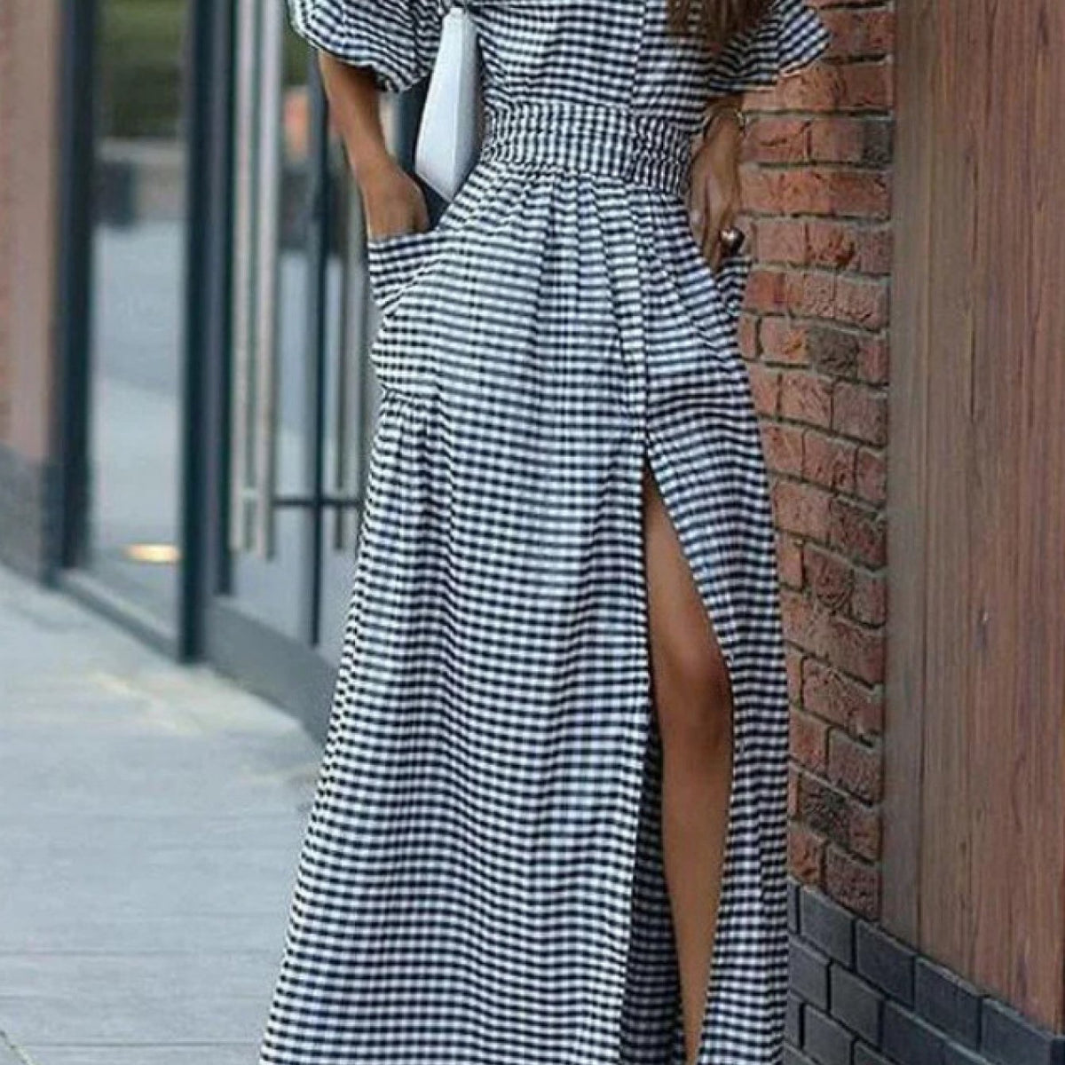 2025 Women'S New Christmas Elements Green Red Plaid Long Casual Fashion Shirt Dress | Three Quarter Length Sleeve, V-neck, Vintage Style, All-season Wear