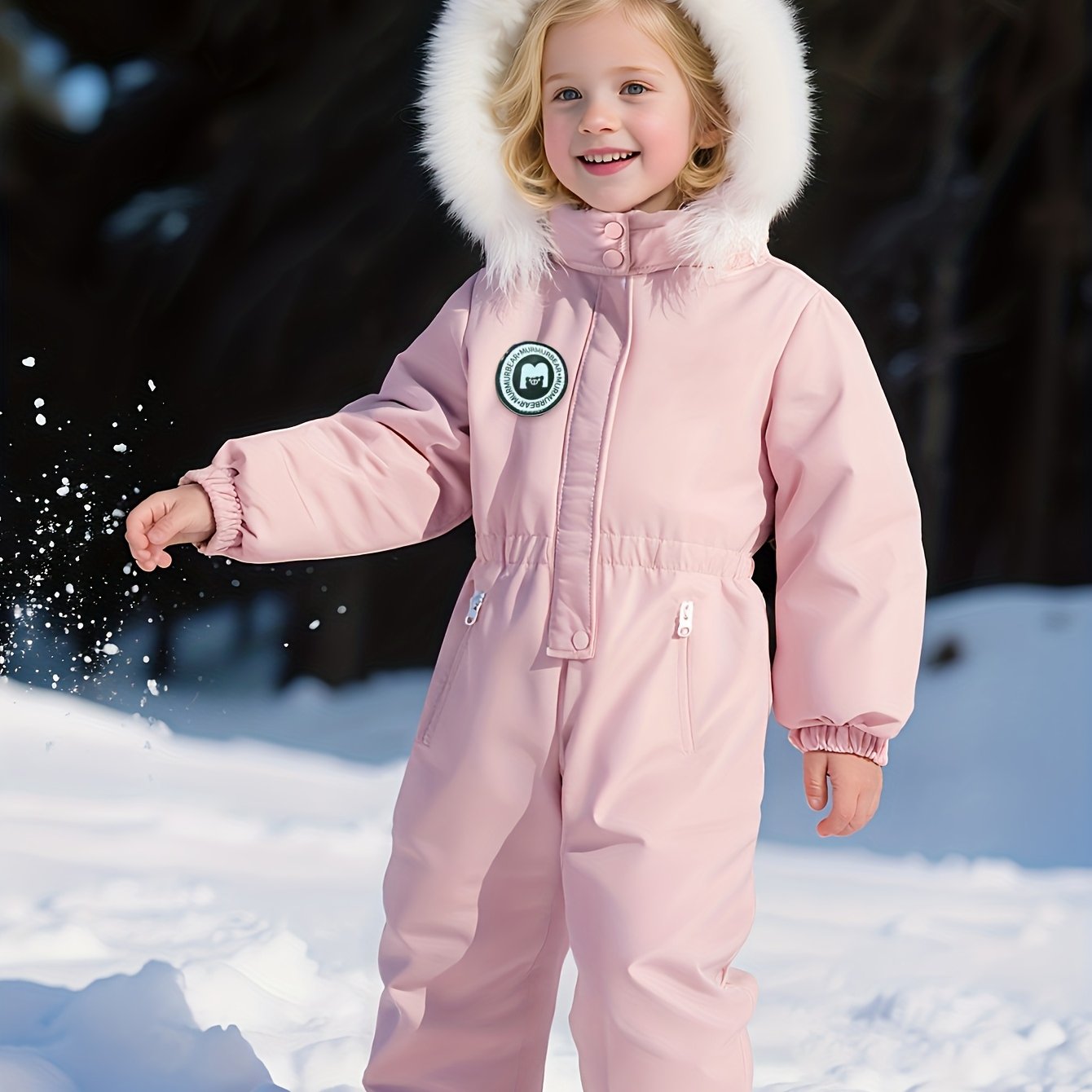 for 's first ski suit - Full Winter Ski Outfit with Hooded Jacket & Elastic Cuff/Waist, Warm Zipper Closure One-Piece Snowsuit, Machine Washable for easy care ( Skiing )