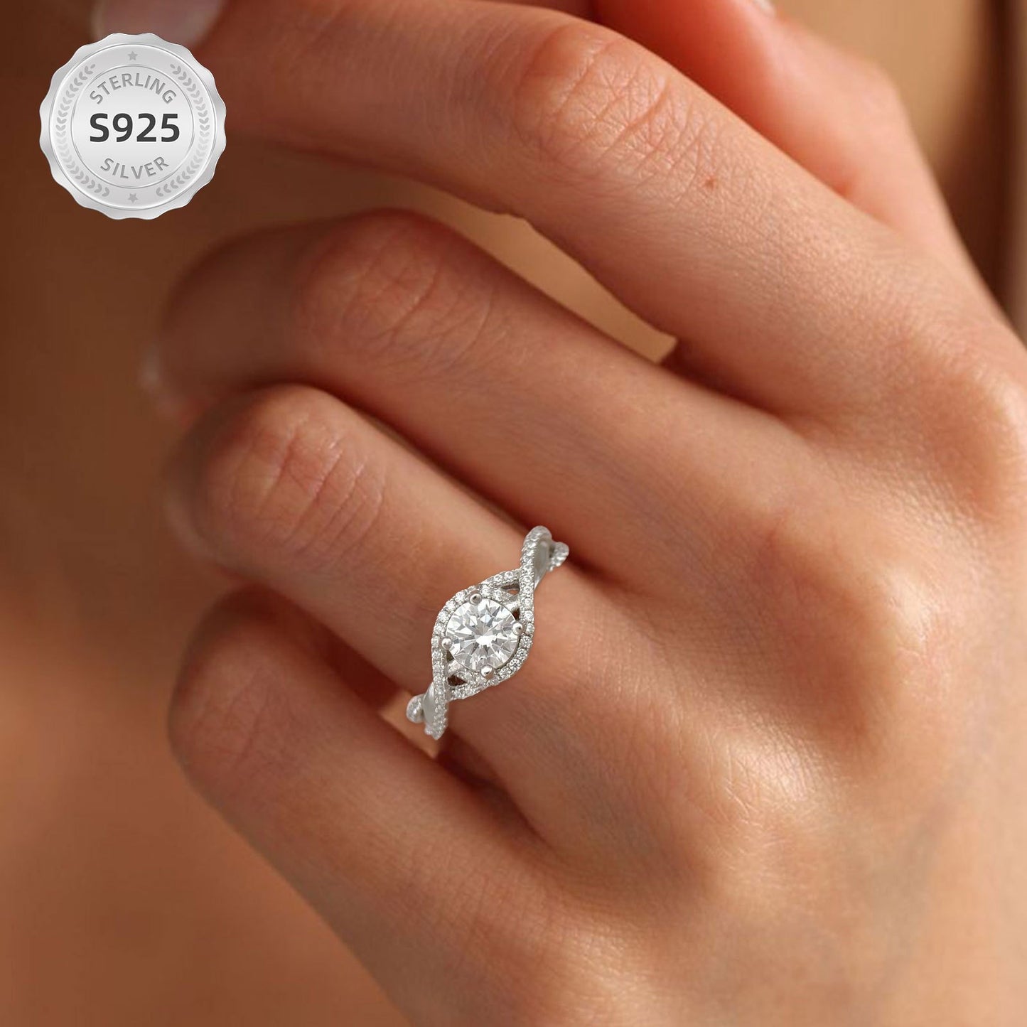 Moissanite Twisted Engagement Ring 1.28 Carat (ctw) D Color VVS Clarity 18K Golden Plated 925 Sterling Silver Infinity Promise Ring Moissanite Jewelry Gifts for Valentine'S Day Mother'S Day Birthday Anniversary