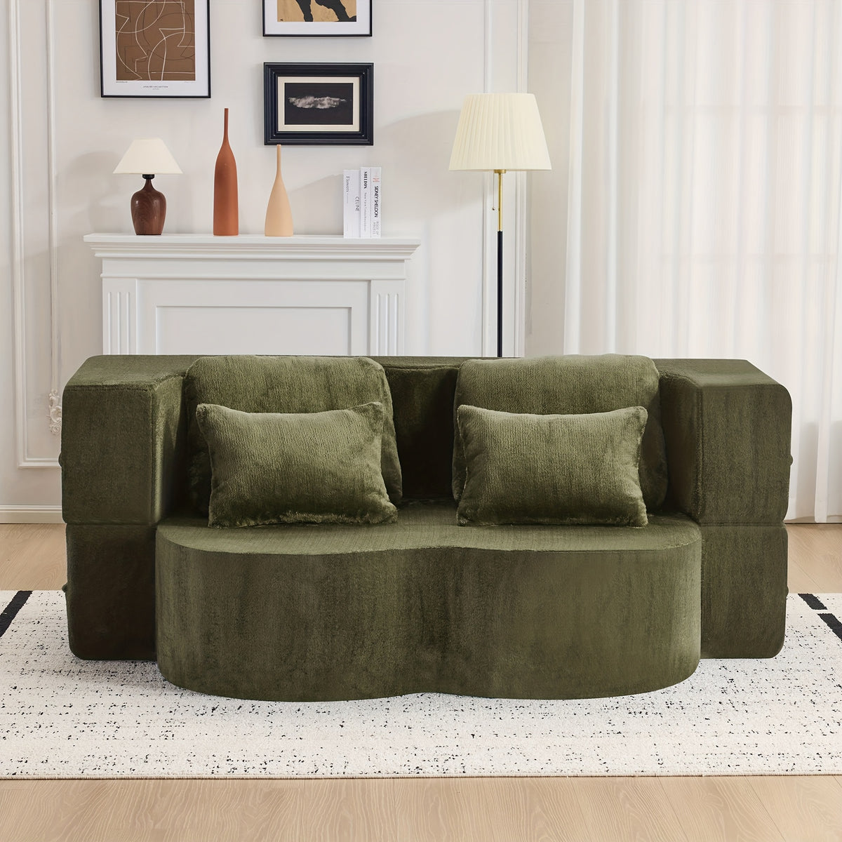 Queen Size Foldable Sofa Bed, Chenille Futon Sofa Couch, High-Density Foam Convertible Sleeper Sofa, Foldable Floor Couch Bed for Living Room, Guest Room, Bedroom