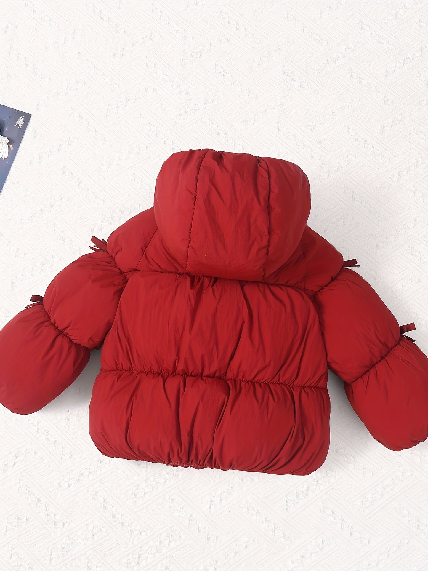 Girls' Winter Warm Hooded Jacket with Heart & Bow Accent - Cute Red Coat, Full-Zip Front Closure, Soft Polyester, Cozy Fall/winter Outerwear For Everyday & Special Occasions, Winter Clothes For Girls, Fall Winter Wear, Playfu