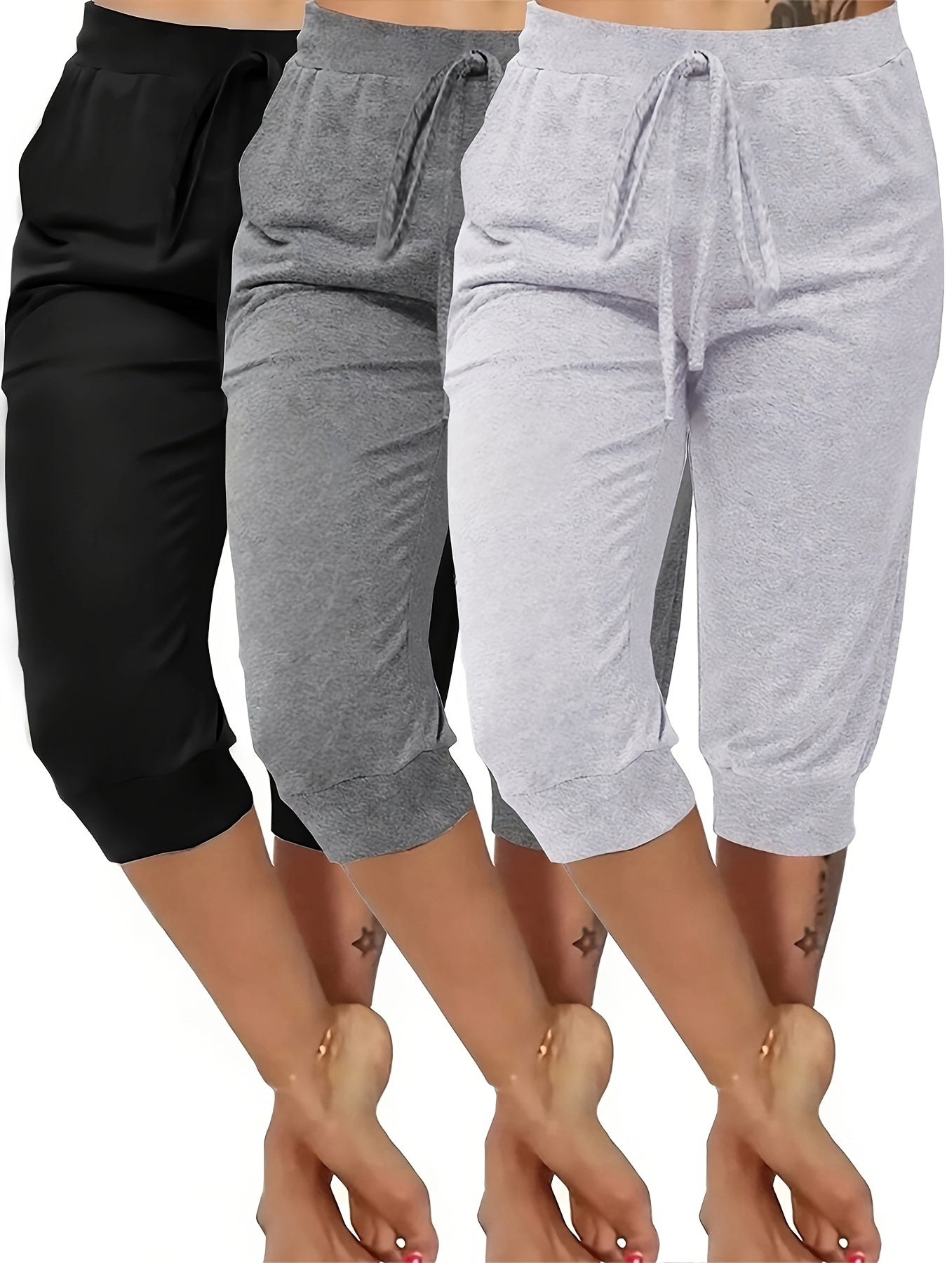 A Set of Three Casual Capri Pants with Bows, Comfortable Enough to Wear Outside As Loungewear