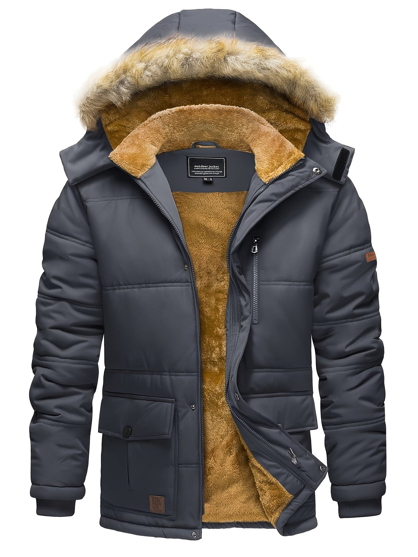 Men's Heavy-Duty Winter Jacket with Detachable Hood - High Quality Windproof Thermal Parka Coat, Fleece & Full-Zip Closure, Multi-Pocket for Skiing, Hiking, Camping, - Beige/ (No-Fill Cold Weather Outer, Mens Winter Jackets A