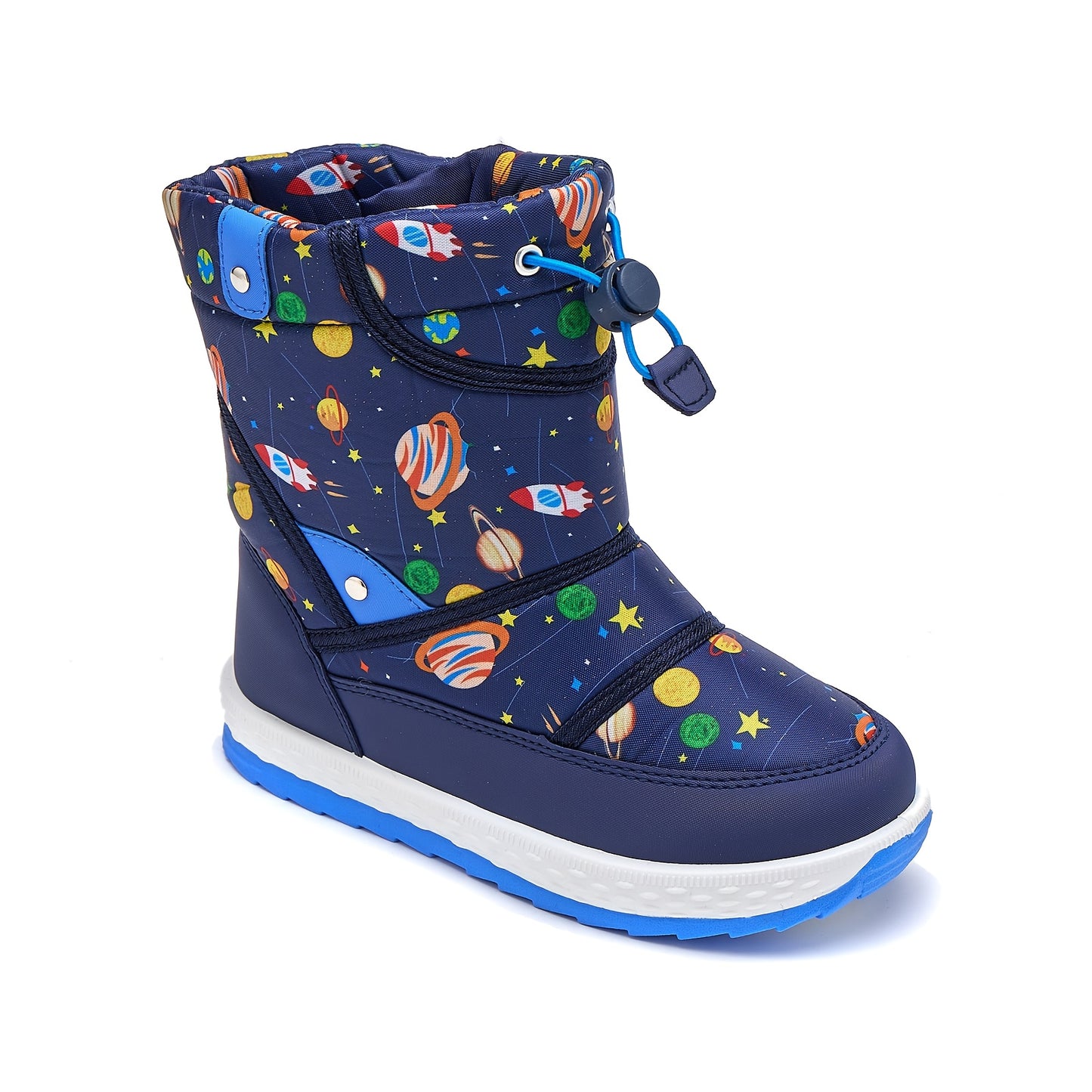 DACLAY & All-Season High-Top Snow Boots with Space-Themed Rocket & Planet Design, Zipper & Buckle Closure, Warm PU/Fabric Upper & Lining, All-Terrain Traction for Outdoor Play,, Winter - Unisex ' Winter Shoes, Snow Boots, Sno