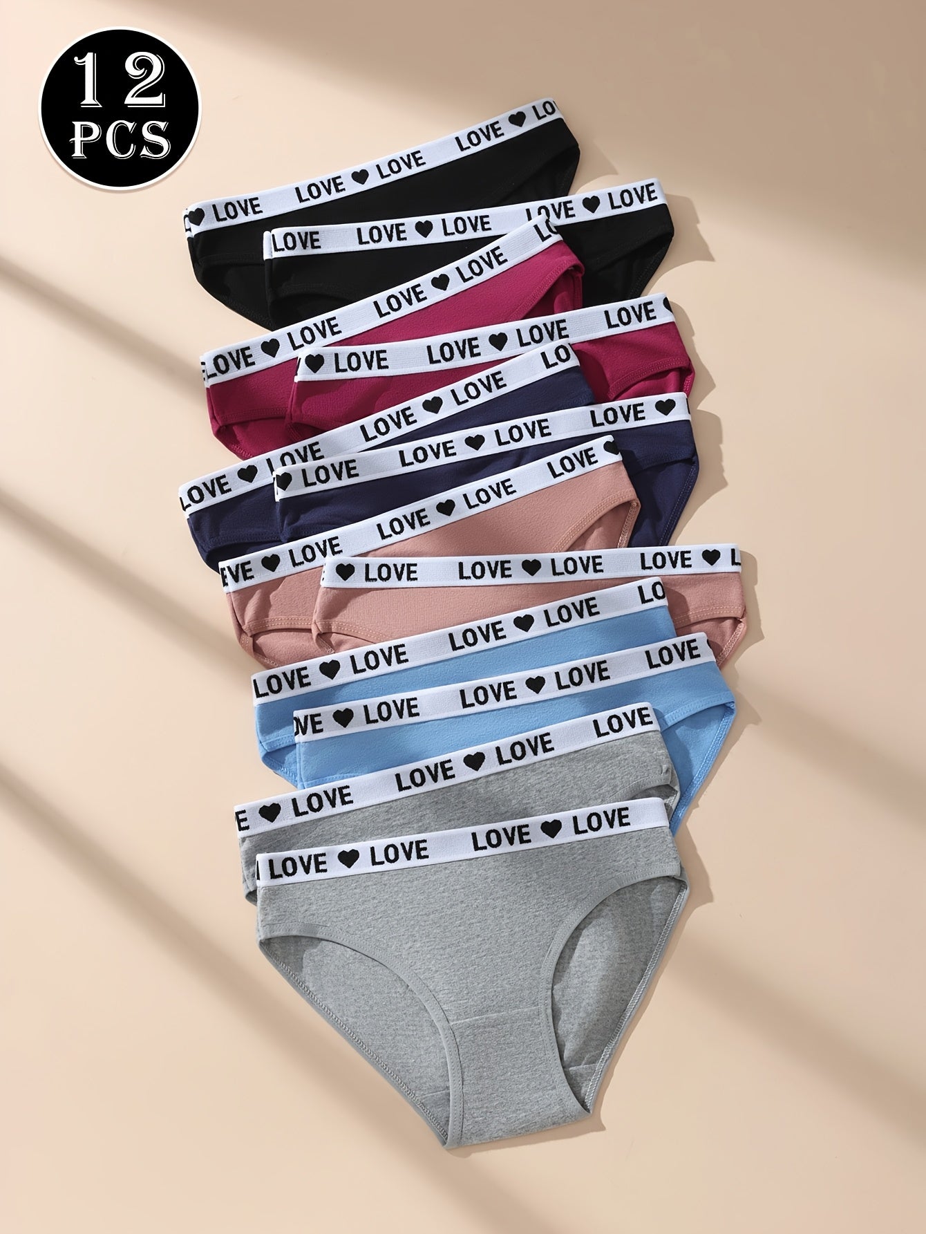 12 Simple And Colorful Mixed Bag Fashionable Sports Women's Underwear, Made Of Soft, Breathable, Elastic And Non Sticky Fabric, Suitable for Daily Wear