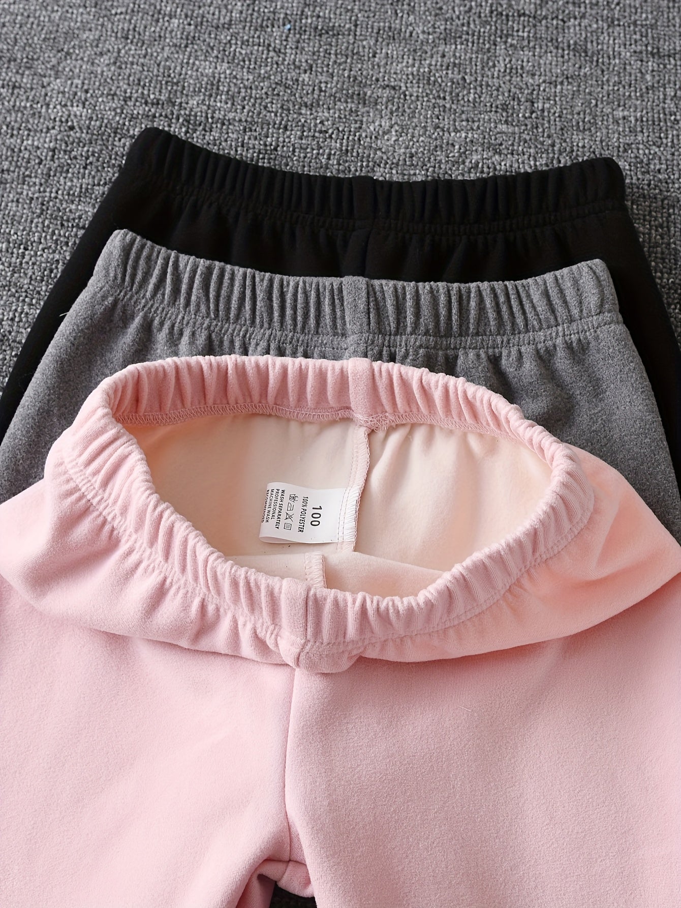 Girls' 3pcs Fleece-Lined Leggings Set - Soft Stretchy Winter Pants with Elastic Waistband, Solid Color (Pink, Gray, Black) - Cozy Long Trousers for Casual & Outdoor, Perfect Birthday Gift, Winter Leggings, Outdoor Clothing, S