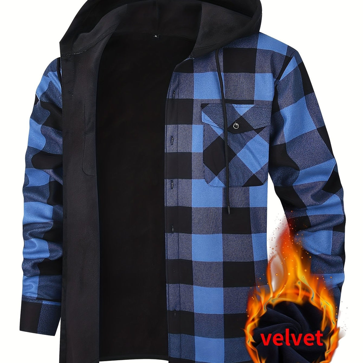 Men's Winter Plush-Themed Hooded Shirt Jacket - Thickened Button-Front Outdoor Coat with Pockets, Loose Fit Casual Blazer (Hand Washable, Fall/Winter) | European/Emerican Sizing for Cold Weather Layering