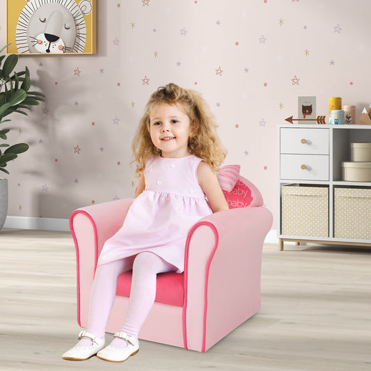 COSTWAY Kids Cute Pink Bow Sofa Children Couch Toddler Upholstered Armchair Solid Wood
