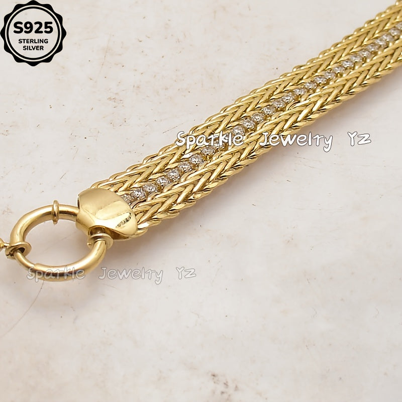 925 Sterling Silver Golden Double-layer Wheat Chain Bracelet, Set with High-quality Moissanite, Ladies' Jewelry Bracelet, Ladies' Golden Byzantine Bracelet, Daily Gift for Wife And Lover, Birthday, Anniversary, Halloween And