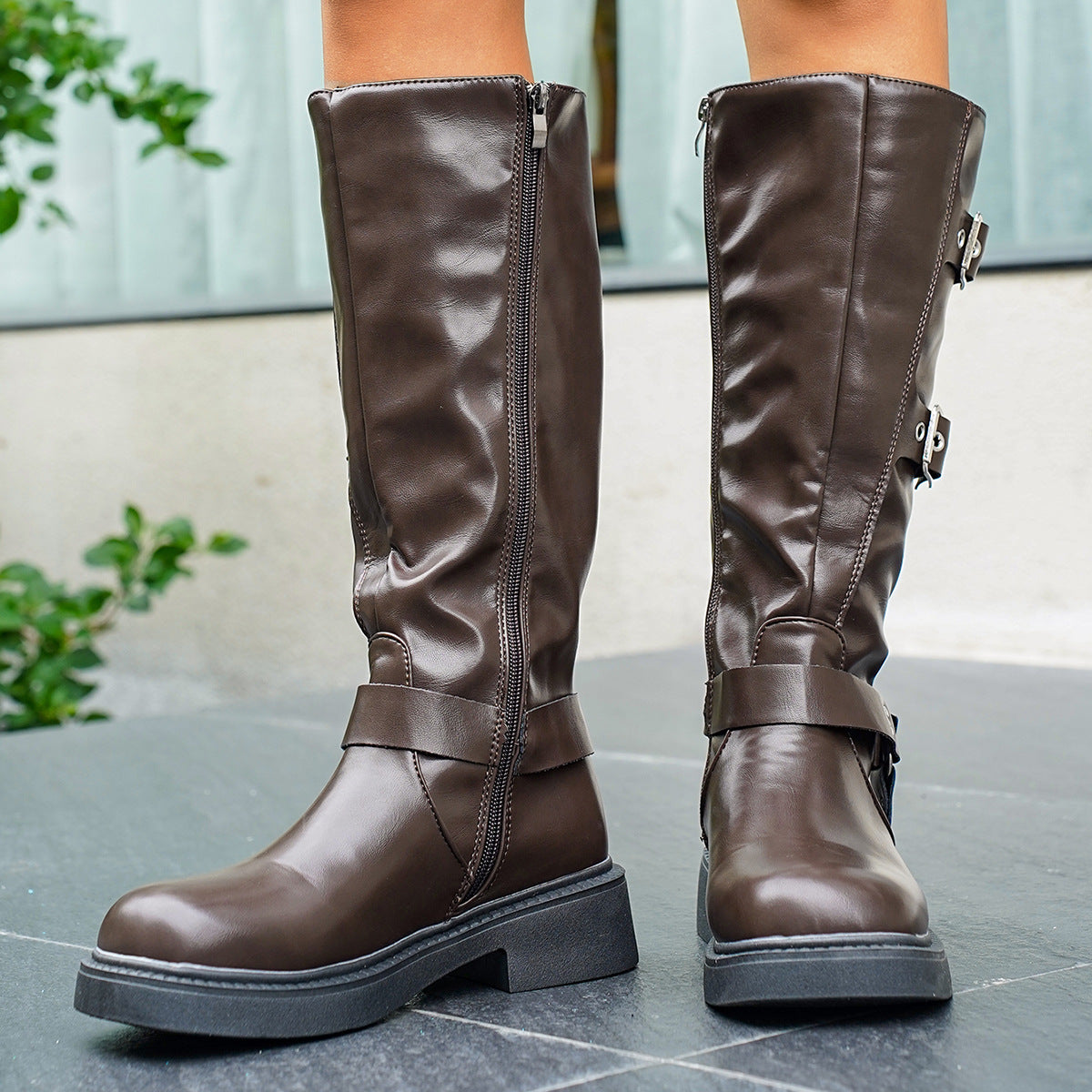 Women's Chunky Heel Western Cowboy Boots with Metal Rivet Round Toe - Breathable  Riding Biker Boots, & Rubber Sole for Outdoor, Travel, Beach, Dates - All-Season Mid-Calf Boots