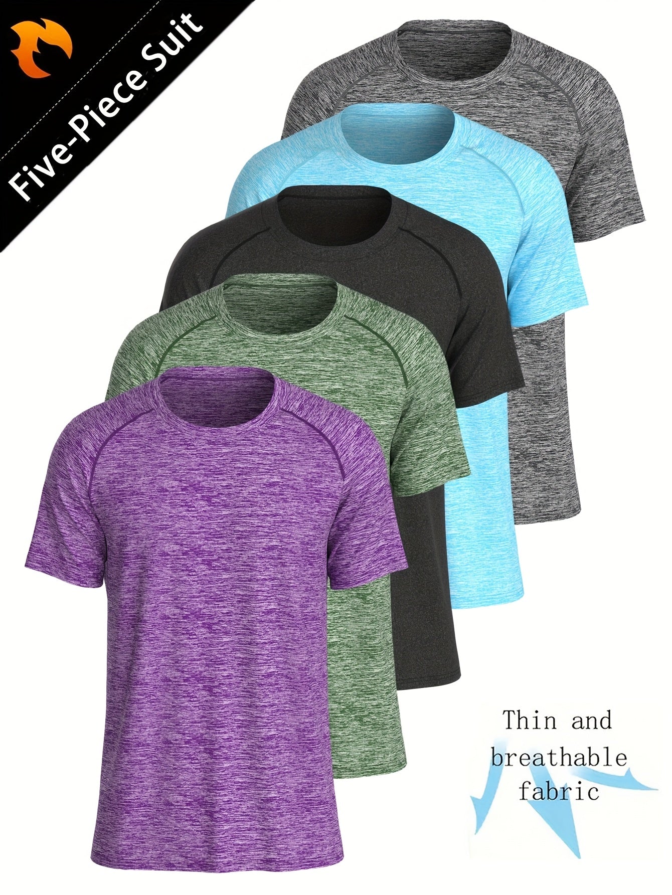 Set of 5 T-Shirts for Men • Casual And Comfortable • Breathable And Moisture-Wicking • Round Neck Short Sleeves • Stylish Summer Tops Suitable for Everyday Wear