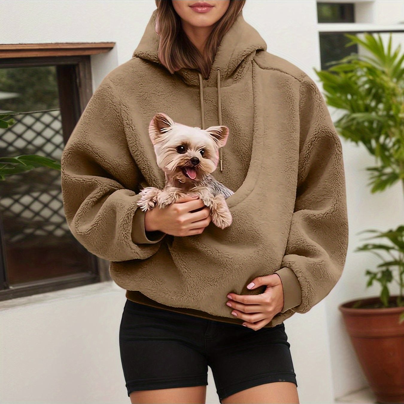 Women'S Oversized Hooded Sweatshirt with Front Pocket & Carry Pouch for Small Dogs/Cats - Cozy Fall Winter Pullover, Soft Casual Pet-Friendly Sweater, Adjustable Drawstring Hood, Spacious Pocket, Stylish Casual Attire for Dog