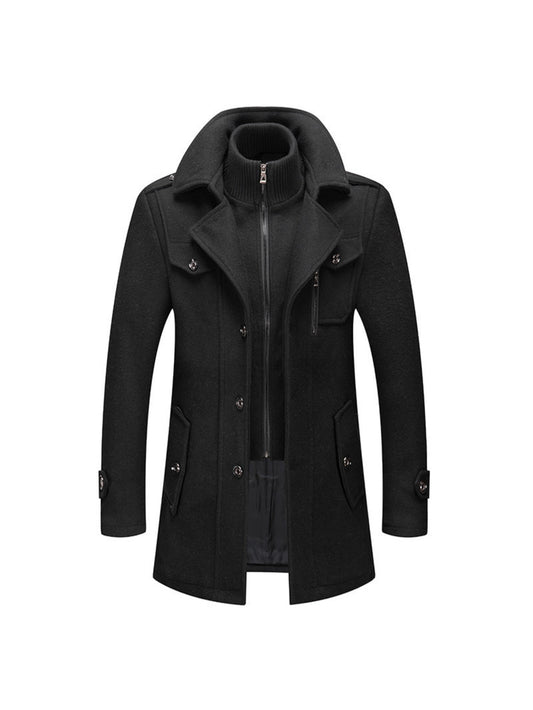 2025 Autumn/Winter Men'S Business Overcoat | Stylish Double-Located Warm Jacket, Lined, Regular Fit, Solid Color, Long Sleeve, Zipper Placket, Flared Hem