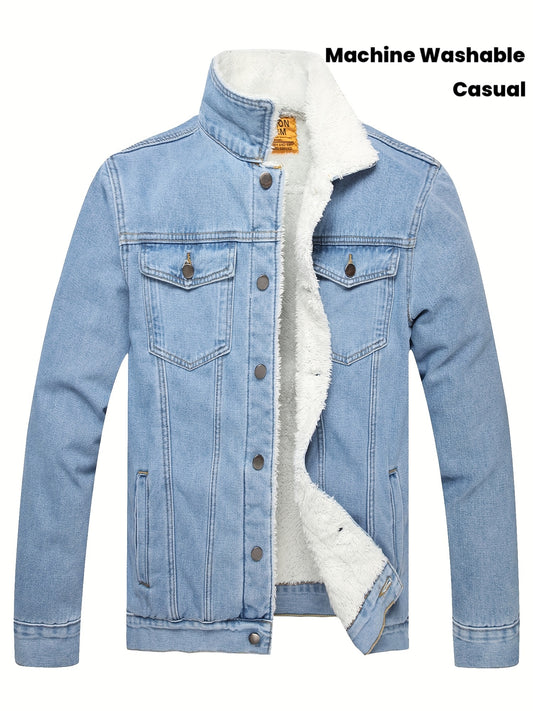 Men's Slim Fit Distressed Ripped Denim Jacket - Stretch Trucker Jacket with Collar, Fringe Detailing & Single-Button Closure | Casual & Party Coat (Machine Washable) | Authentic Western Style Blue Jeans Outerwear
