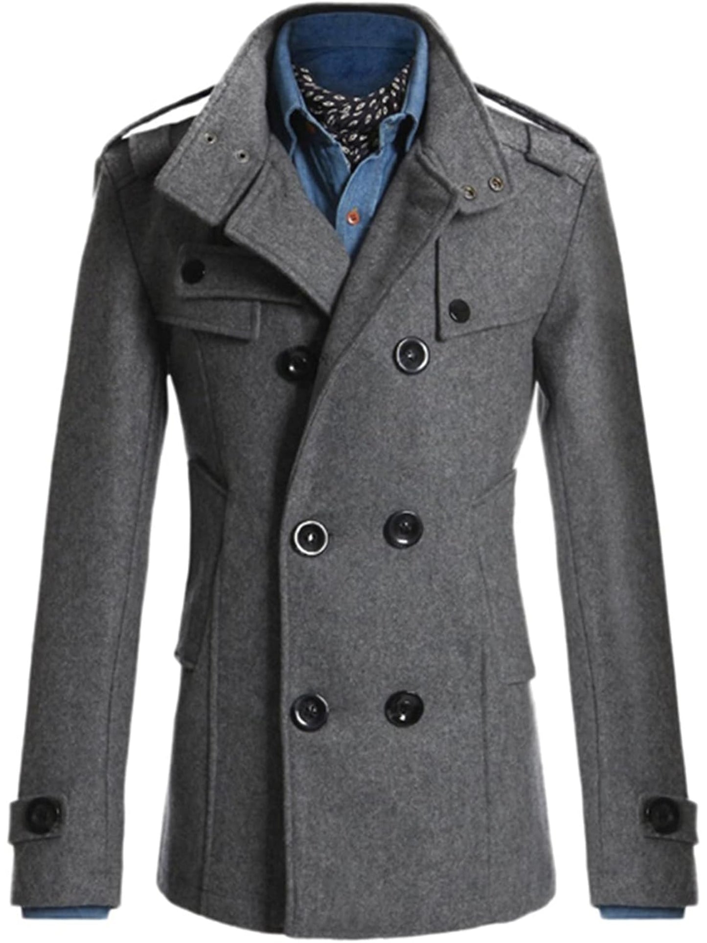 Men's Winter Warm -Peeling () Pea Coat Jacket - Slim Fit Double Breasted Single-Breasted Button Closure Casual Outerwear, Machine Washable Cold Weather Blazer (/ Suitable for)