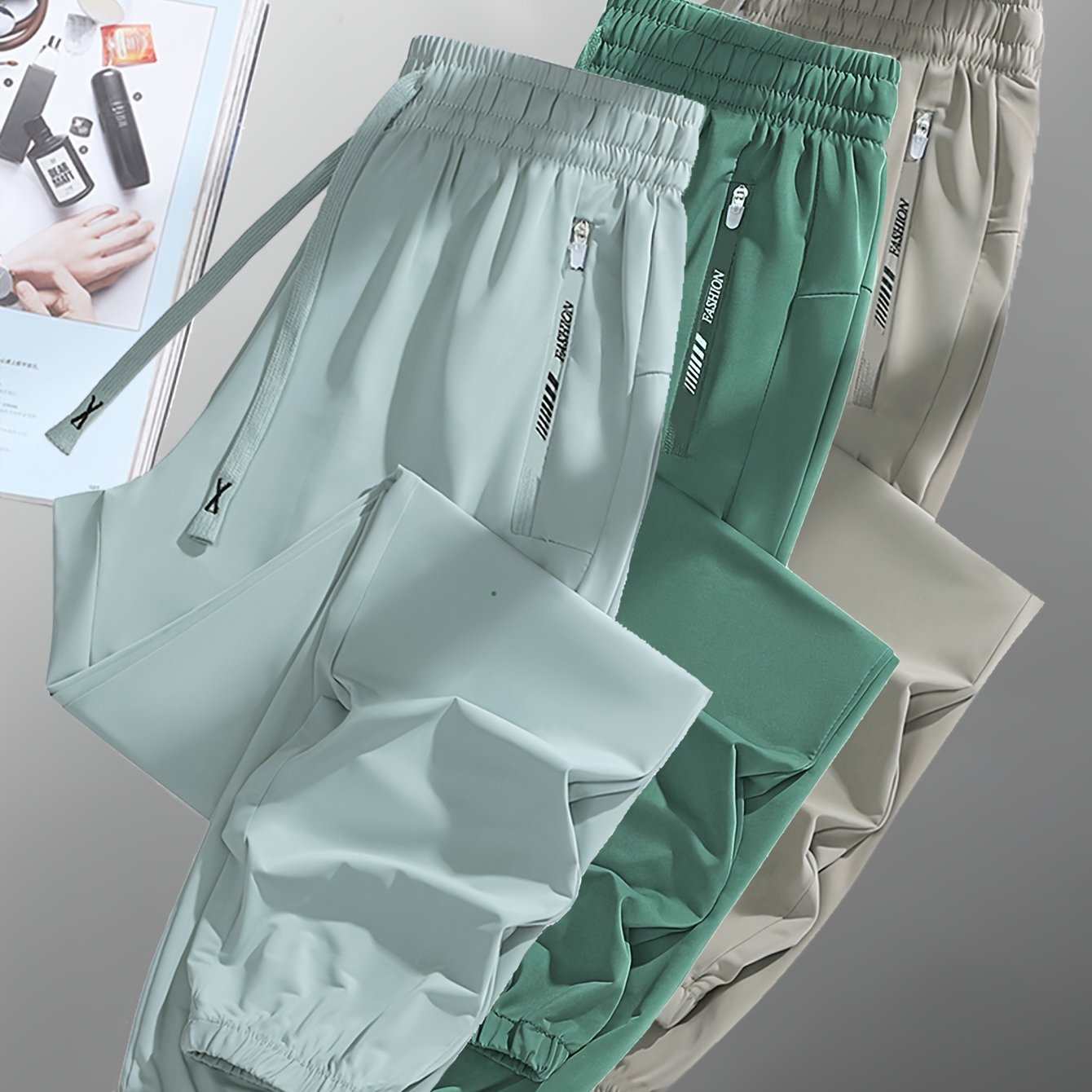 [3pcs Colorful Summer Joggers] 3pcs Women's Summer Casual Sports Pants | Ice Silky Fiber Fabric, Breathable, Elastic Waist, Tapered Running Cycling Joggers | Colorful