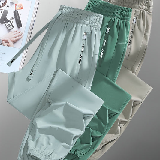 [3pcs Colorful Summer Joggers] 3pcs Women's Summer Casual Sports Pants | Ice Silky Fiber Fabric, Breathable, Elastic Waist, Tapered Running Cycling Joggers | Colorful