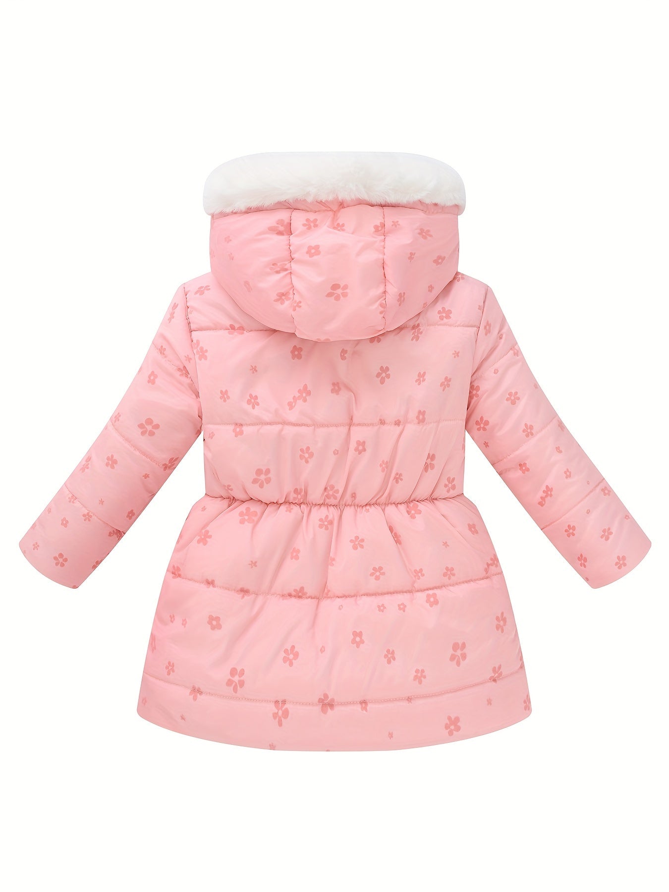 Autumn-Winter New Arrival Girls' -Lined Floral Print Hooded Coat, Fashionable Long Waistcoat for Toddlers and Kids