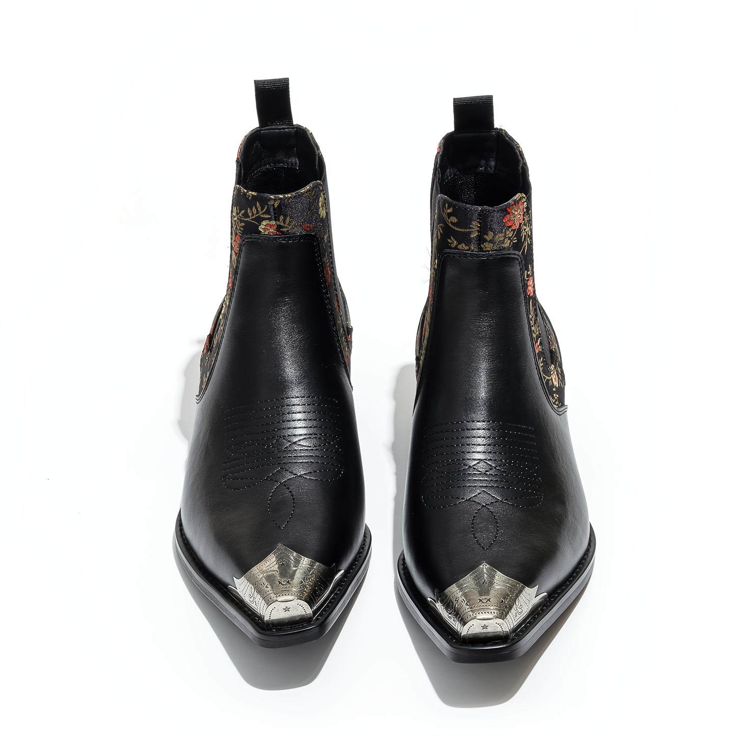 Men'S Iron Head Chelsea Boots, Short Boots, Ankle Boots, Western Boots. Side Zipper, Low Heel, Metal Accessories. Fashion, Parties, Wedding Business, Daily Life