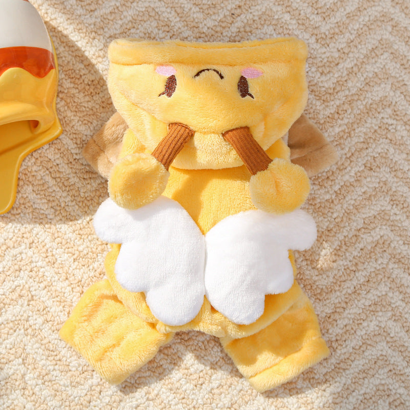 Warm Winter Jacket for Small Dogs & Cats - Flannel Four-Legged Pet Coat with Snap Button Closure, Cozy Cold Weather Clothing for British Shorthair, Short-legged Breeds (Bee Pattern Design) - for X-Small Species (Dogs/Cats)