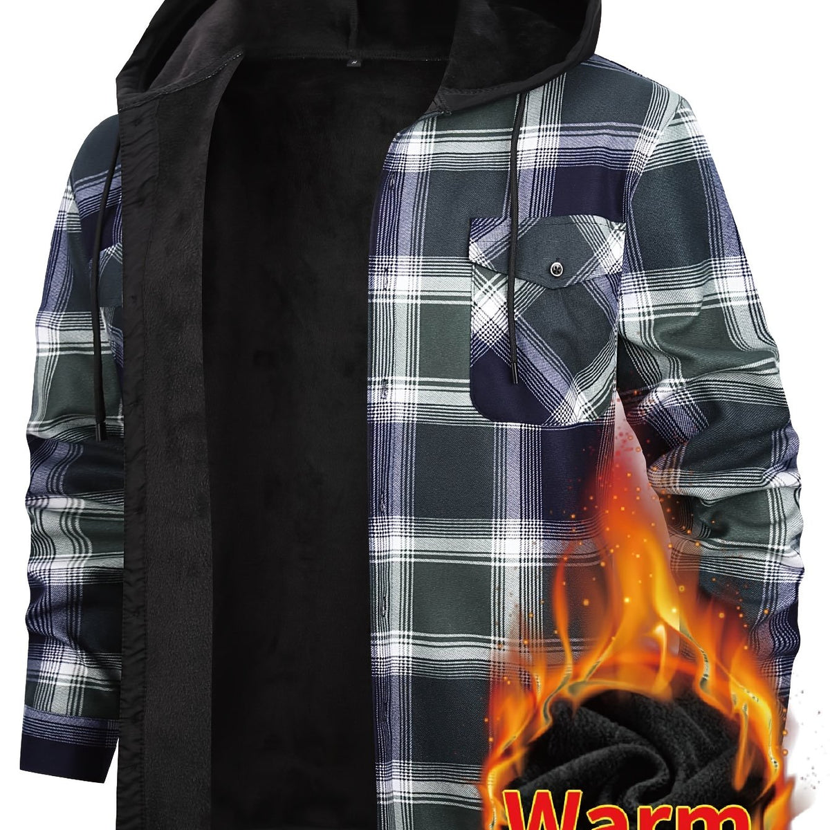 Men's Winter Plush-Themed Hooded Shirt Jacket - Thickened Button-Front Outdoor Coat with Pockets, Loose Fit Casual Blazer (Hand Washable, Fall/Winter) | European/Emerican Sizing for Cold Weather Layering