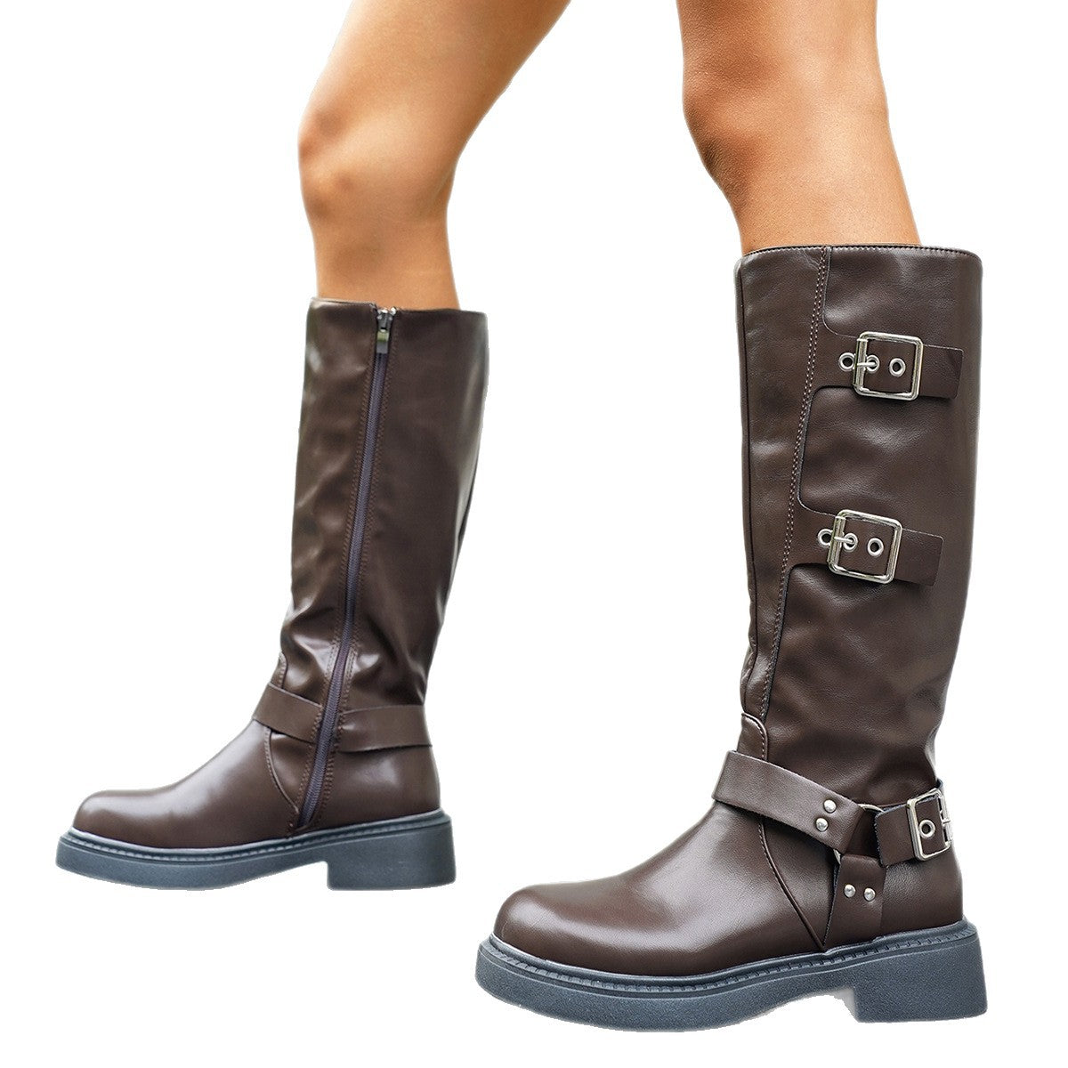 Women's Chunky Heel Western Cowboy Boots with Metal Rivet Round Toe - Breathable  Riding Biker Boots, & Rubber Sole for Outdoor, Travel, Beach, Dates - All-Season Mid-Calf Boots