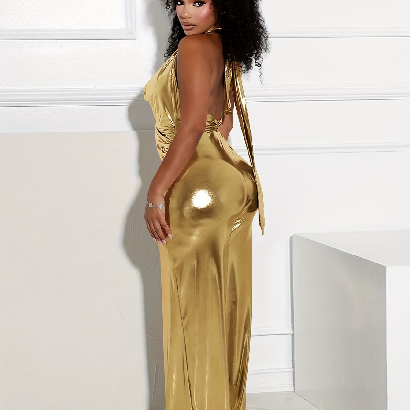 Fashion Women'S Clothing, Sequined Jumpsuit Neck Sleeveless Pleats