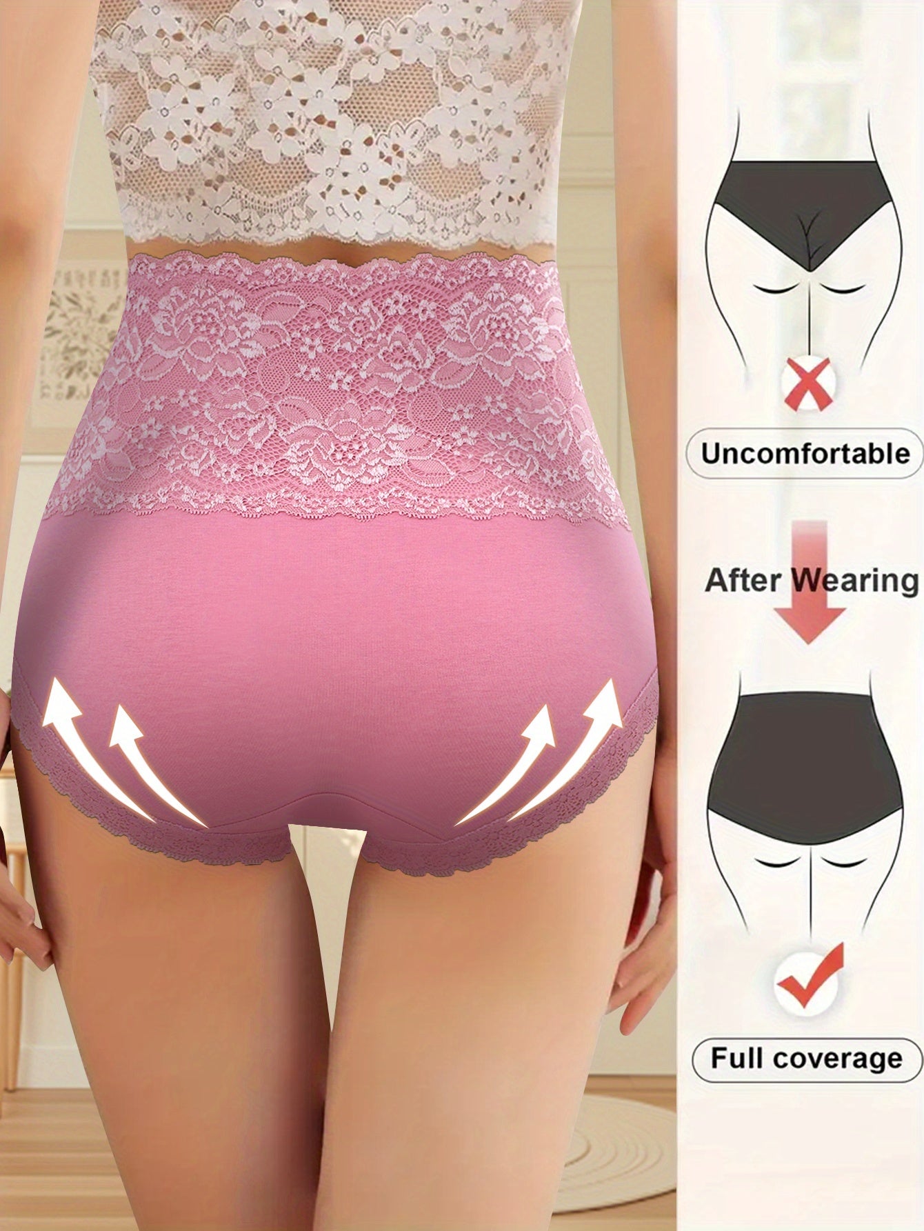 [QUASTI Ladies Jacquard Panties] QUASTI 9pcs Ladies Jacquard Non-Pinch Breathable Comfort Fit High Waisted Panties Lace Lace Elegant& Ladies High Waisted Panties