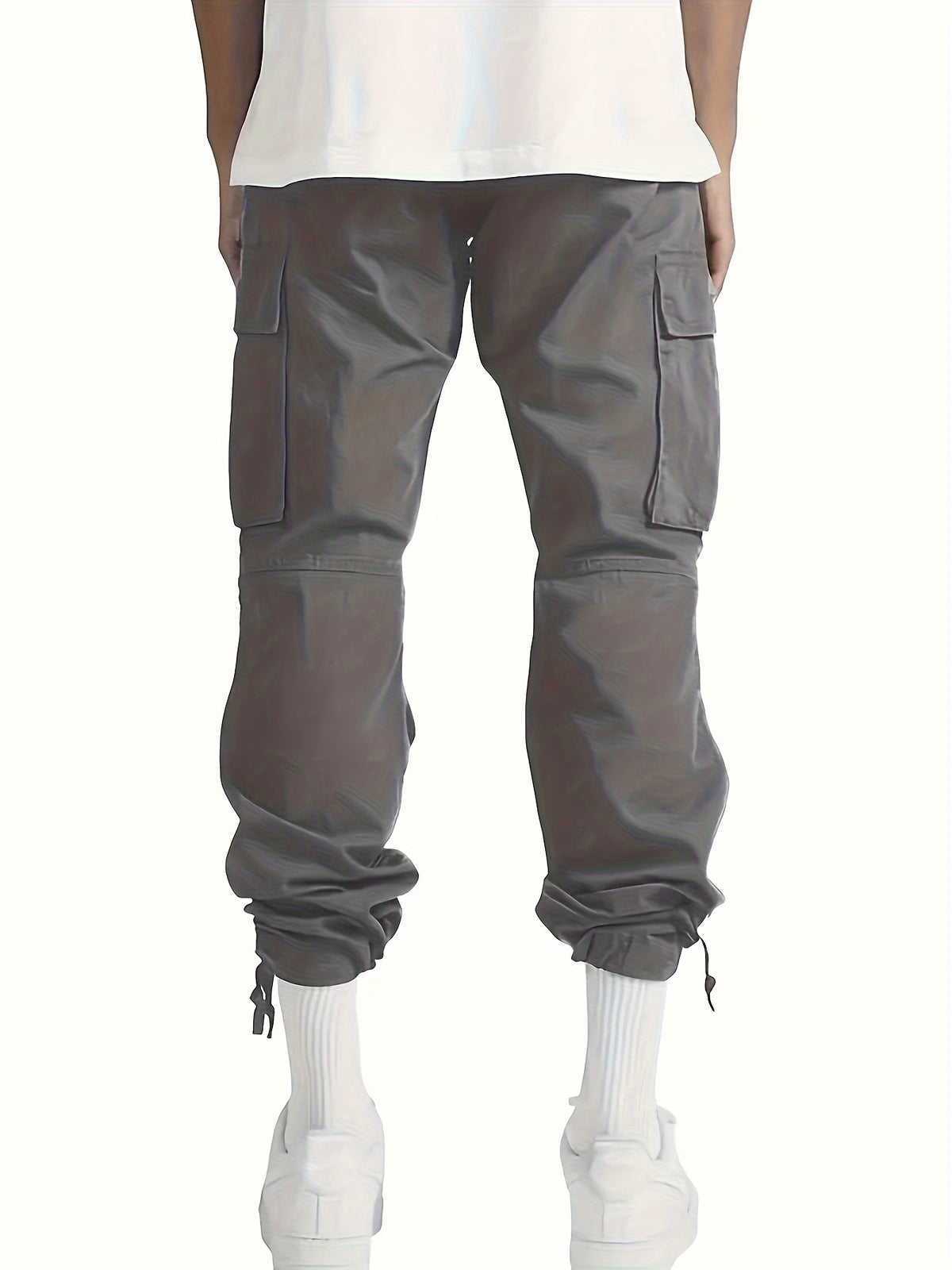4pcs & Teen Loose-Fit Cargo Pants - Wide Work Pants with Elastic Drawstring Waist, Multiple Utility Pockets, Heavy-Duty for Outdoor,, Farming - Machine Washable Spring/Fall Season Pants Suitable for Teens & Adults, Perfect fo