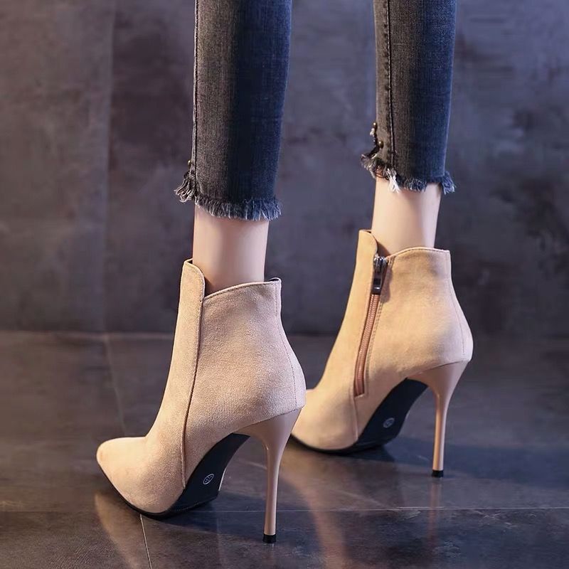 Women's Breathable Short Boots with High Heel - Upper & PVC Thin Heel All-Season Boots, Rubber Sole for Dress Boots - Sexy Slim Fit for Jeans, Skirts, Dresses - All-Terrain Wear (Casual/Office/Party) 2024 New Style