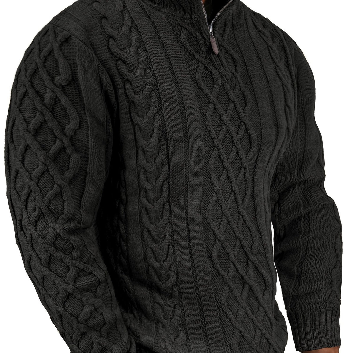 Men's Long Sleeve Quarter Zip Sweater Cable Knit Mock Neck Soft Casual Pullover Sweater for Friends And Family Christmas Gifts