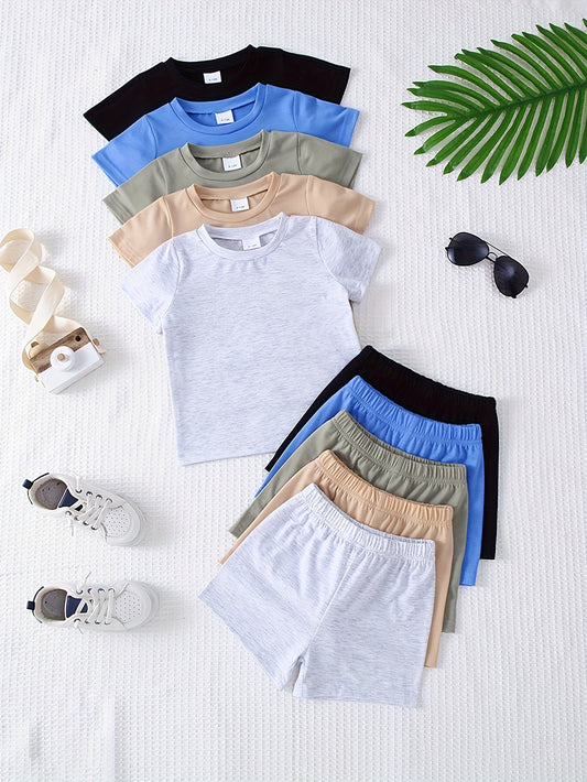 [For Outdoor] Ten-Piece Set of Soft and Comfortable Knit Fabric Solid Color Basic Tops and Shorts for Youngsters, Perfect for Outdoor