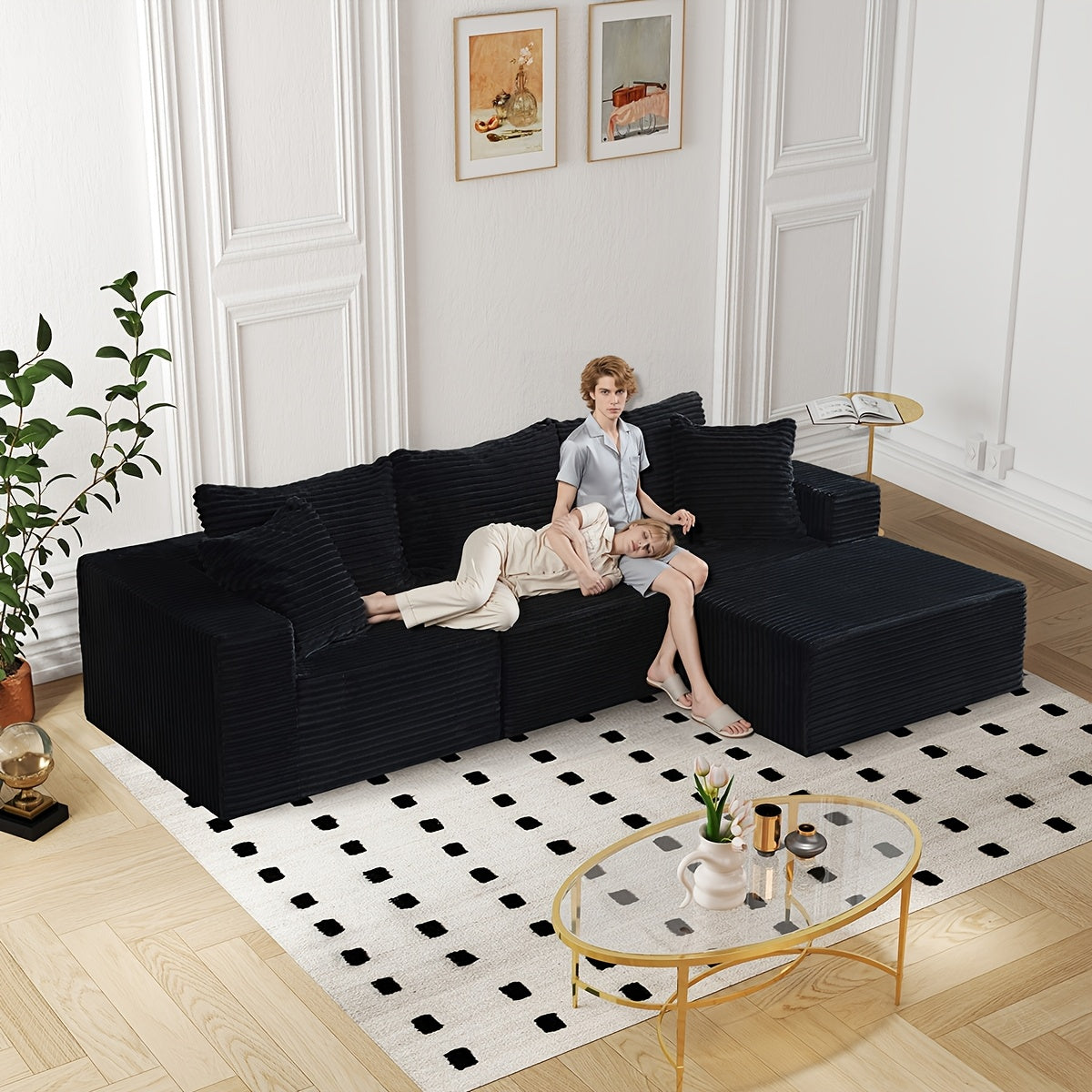 108.1 Inch L-Shaped Cloud Couch Modular Sofa - 2pcs Plush Floor Sofa for Living Room, Bedroom & Game Room | Separatable for Flexible Seating | No Assembly Required | Charcoal Grey, Light Grey, Orange, White, Black