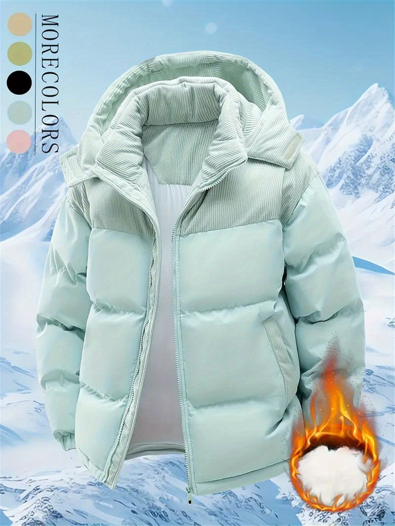 [Winter Fleece Jacket] 1pc Winter Hooded Fleece Jacket for Men & Women - Detachable Hooded Warm Color Block Coat with Zipper Closure, Polyester Fill, Regular Fit, Perfect for Cold Weather Outdoor Activities