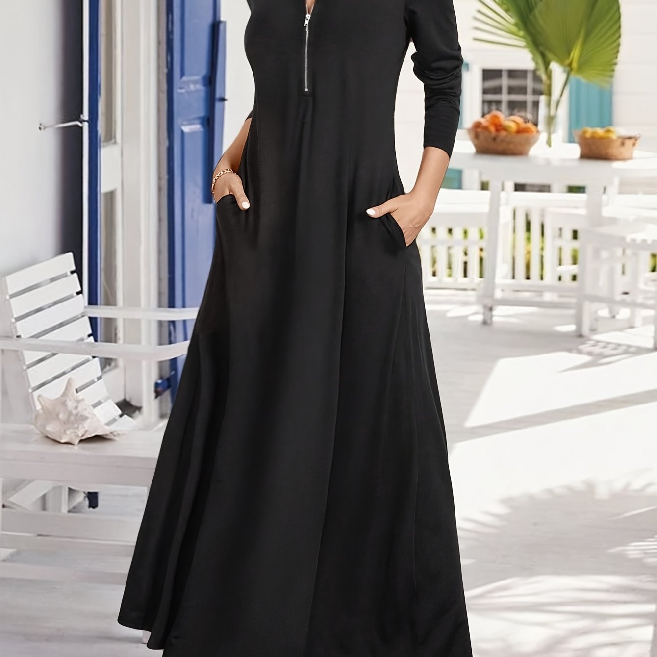 [Stylish Long-Sleeve Dress] New Stylish And Elegant Solid Color Long-Sleeve Dress for Women
