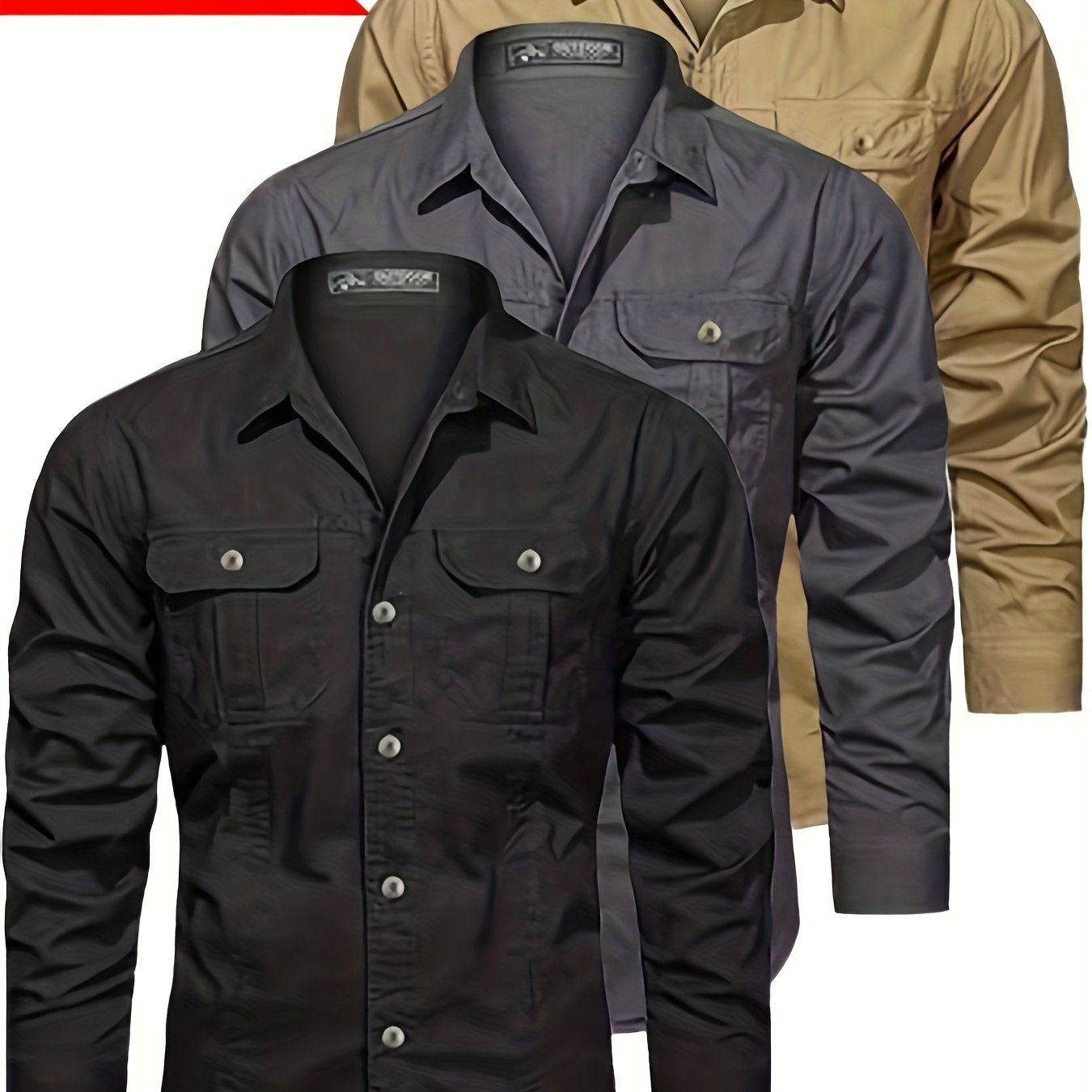 3pcs Set • Long-Sleeve Casual Outdoor Shirts • Multiple Pockets • for Spring And Autumn