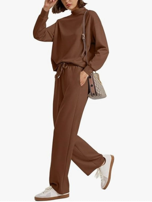 Scacto Women's 2pcs Suit Set - Blouse & Pants with Functional Pocket Design, Loose Fit Outfit for Spring/Fall Travel & Casual Wear | 2pcs Matching Ensemble (No Dry Clean) | 2pcs Set Look