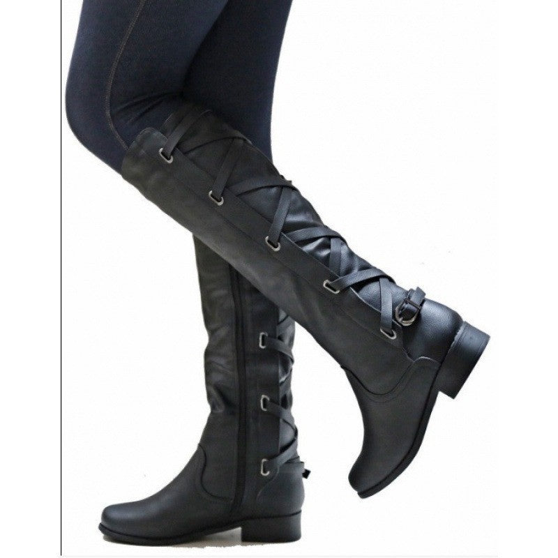 Autumn and Winter Women'S Boots | High-top Low-heel, Large Size, Polyurethane Upper and Sole, Synthetic faux leather Lining, Rubber Sole | Solid Color, Closure