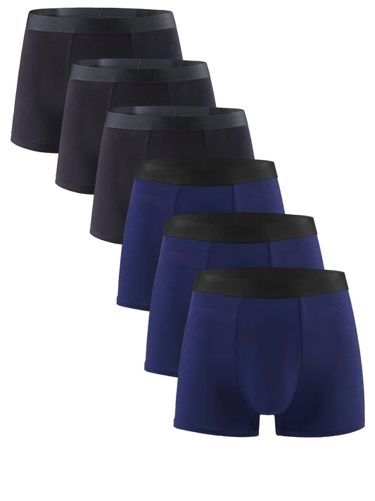 [Bamboo Fiber Boxer Briefs] 6pcs Men's Bamboo Fiber Boxer Briefs - Moisture-Wicking Breathable Soft Stretch Underwear - Suitable for Sports and Daily Wear - All-Season Comfort Youthful Design Classic Boxer Style Smooth Fabric
