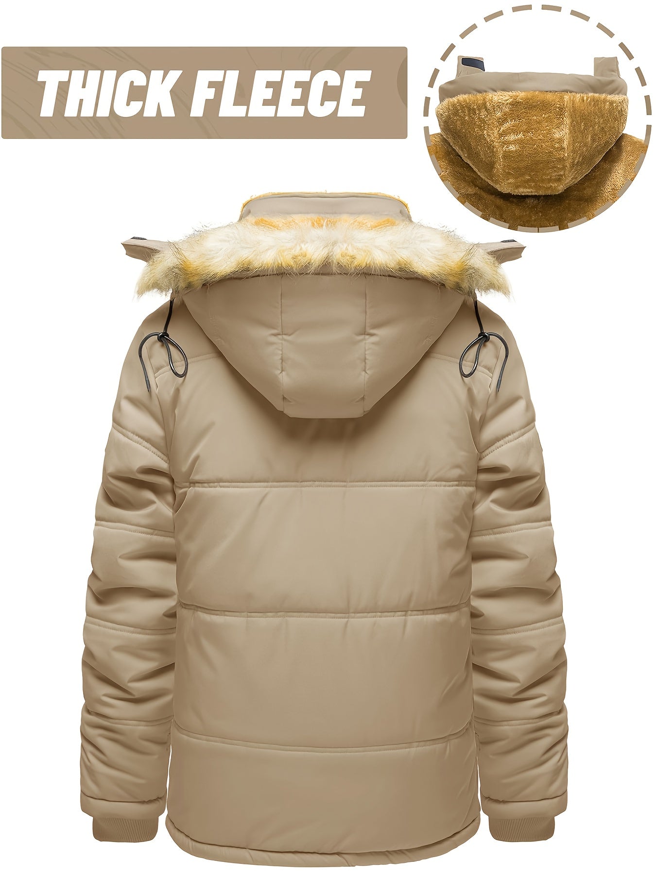 Men's Heavy-Duty Winter Jacket with Detachable Hood - High Quality Windproof Thermal Parka Coat, Fleece & Full-Zip Closure, Multi-Pocket for Skiing, Hiking, Camping, - Beige/ (No-Fill Cold Weather Outer, Mens Winter Jackets A