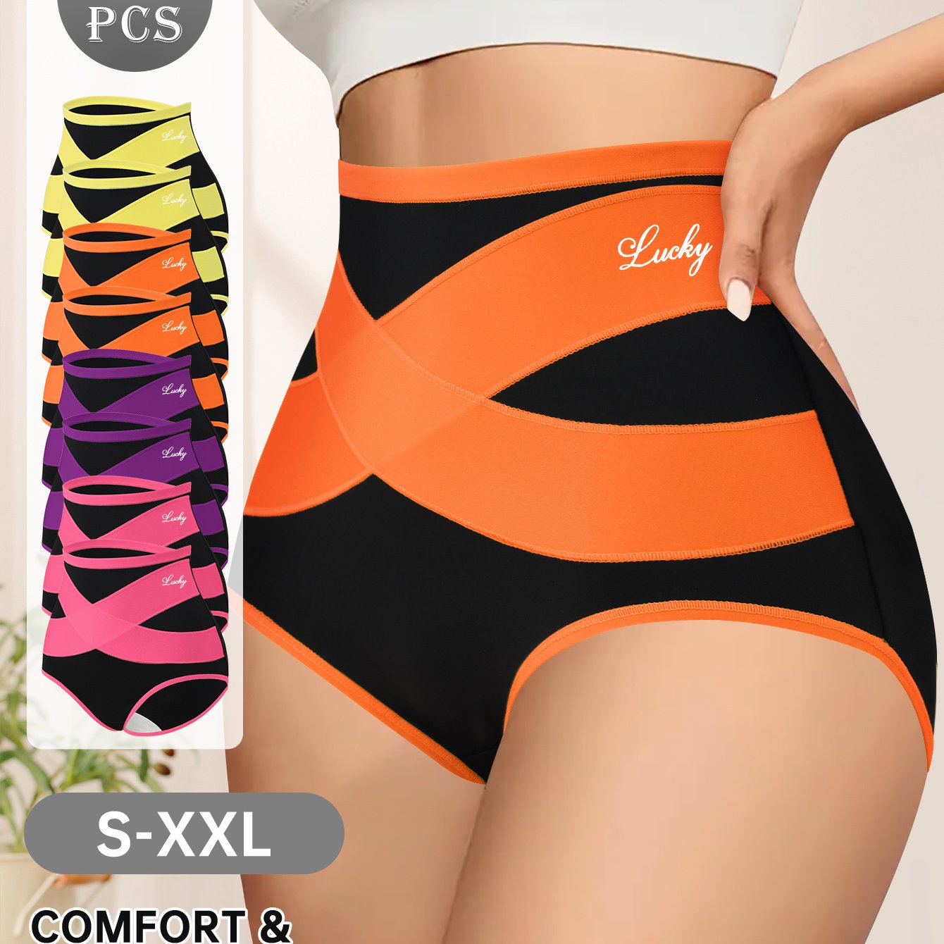 [High Waist Shaping Panties] 8pcs High Waist Women's Shaping Panties, Comfortable And Breathable Mesh Fabric, Cross Waistband Design, Wrapping Belly, Shaping Body, Polyester And Spandex Blend, Suitable for Home Daily Wear