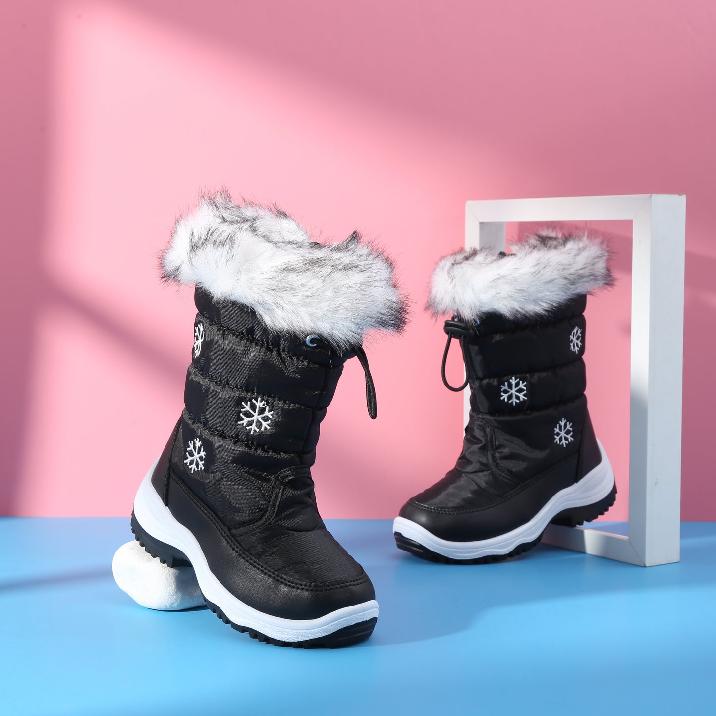 [Winter Snow Boots] Boys & Girls Winter Snow Boots - Warm High Quality Slip-Resistant Cold Weather Kids Boots with PVC Sole, Mid-Calf Zipper Closure & Floral Pattern Upper for Ice, Snow, Slush - Outdoor Winter Footwear for, P