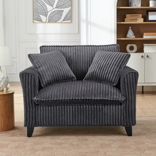 Corduroy Living Room Single Decorative Chair, 46.9-inch Plush Corduroy Upholstered Armchair with A Wider Cloud Cushion Seat, Comfortable Lounge Chair with 2 Pillows for Office/Home/Apartment/Living Room/Bedroom Settings