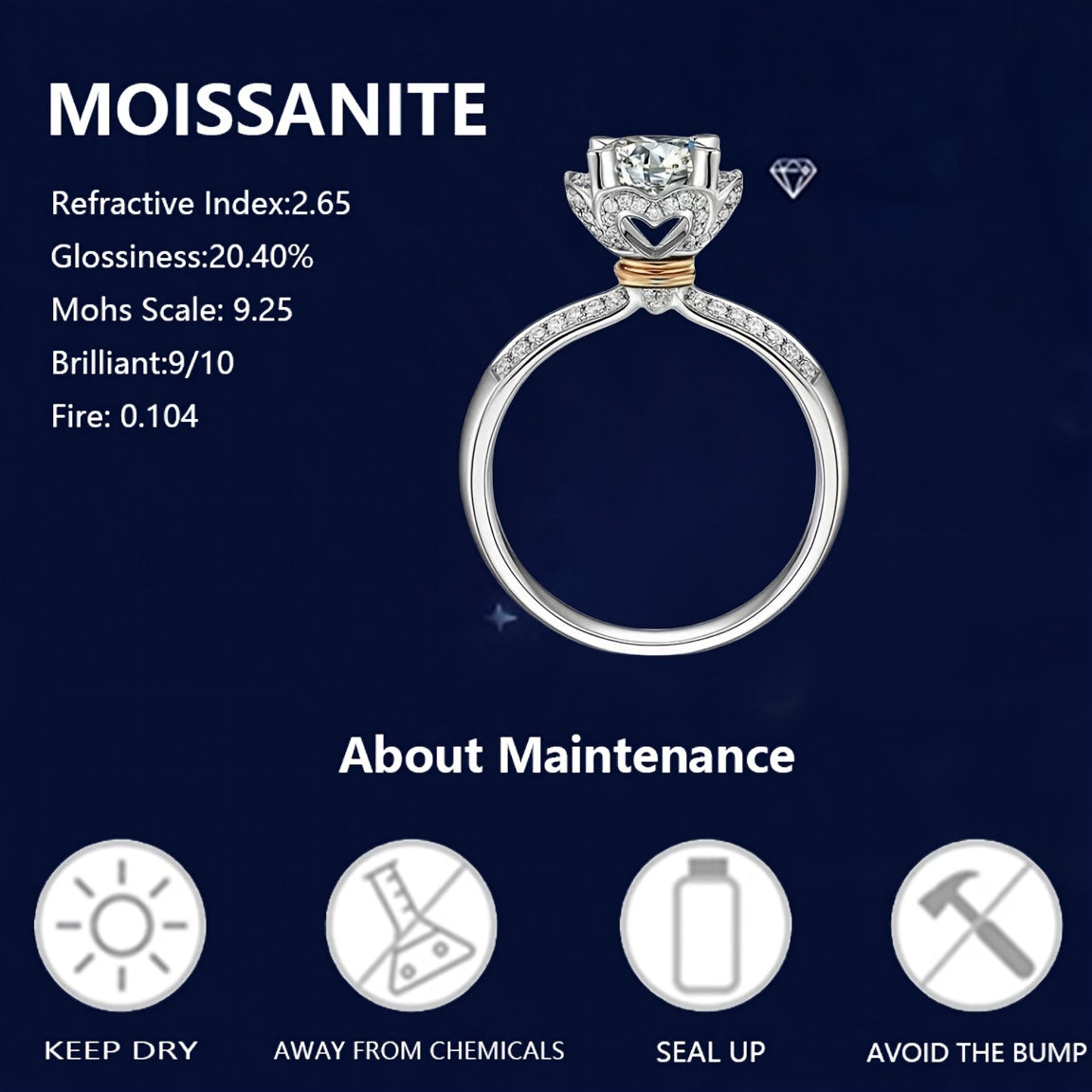 S925 Sterling Silveryy 1 Carat Moissanite Diamond Ring Fashionable Men'S Pinky Ring Women'S Couple Design High-end Luxury Men'S Gift For Girlfriend Proposal Engagement Wedding Elegant Daily Wear For Mother Jewelry Gift With G