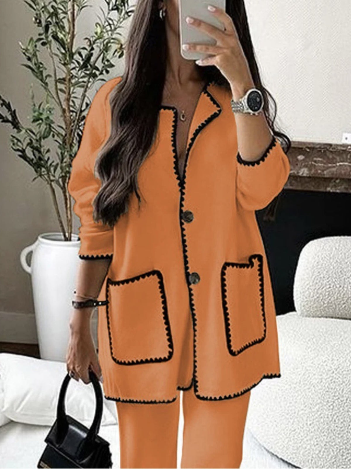 Women'S Elegant Two-Piece Set - Oversized Long Sleeve Cardigan & Wide-Leg Pants, Solid All-Season Casual to Formal Outfit, Cozy Loose-Fit Sweater with Structured Waist, Versatile Everyday & Formal Wear, Comfortable Winter Out