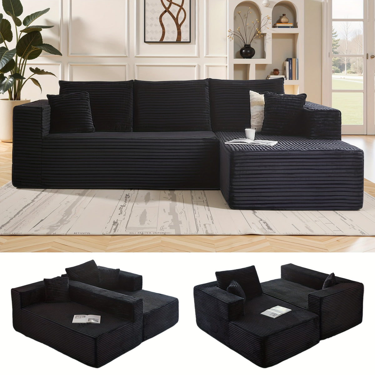108" Cloud Sectional Couch with L-Shape Chaise, Modern Modular Sofa with Deep Seat, Upholstered Couches for Living Room Bedroom, No Assembly Required