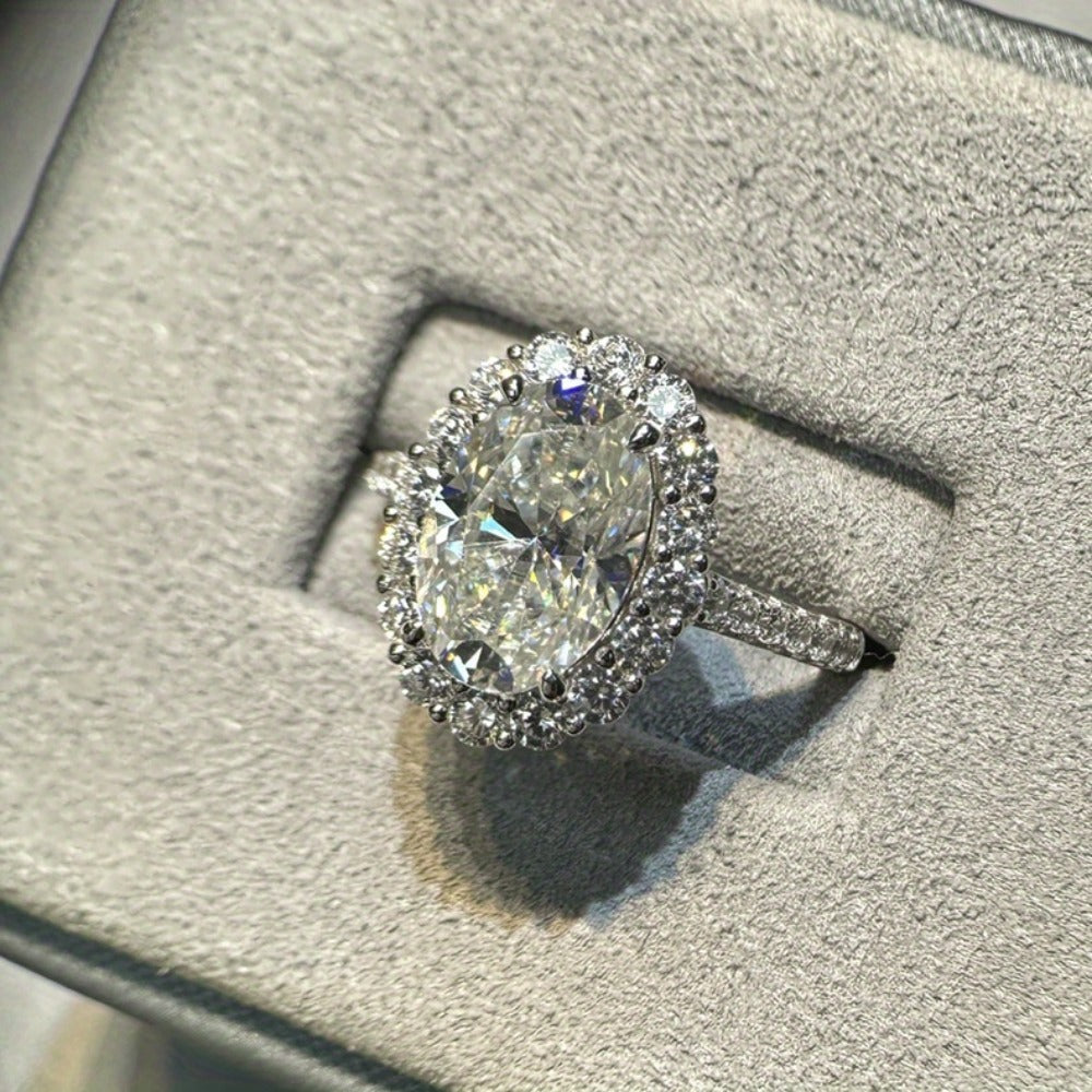 1pc Elegant 18K Gold Plated 925 Sterling Silver Pigeon Egg Moissanite Engagement Ring, 4.5 Carat Irregular Cut, Women'S Fine Jewelry