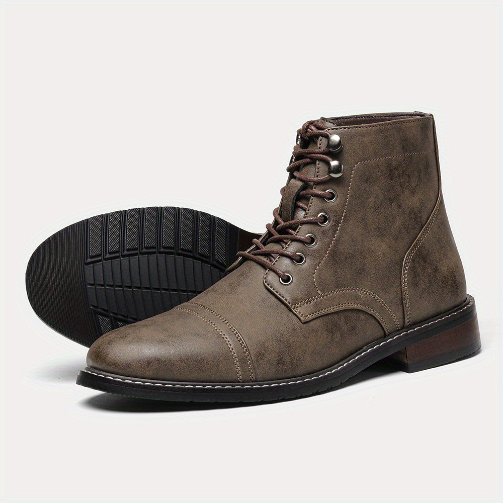 Men'S British Style Work Boots - Slip-On Ankle Boots with Round Toe, Faux Cover Upper & Rubber Sole, All-Season Casual & Formal Shoes for Weddings, Parties, Office & Casual Attire, Party Footwear, Classic Design, Sturdy Sole,