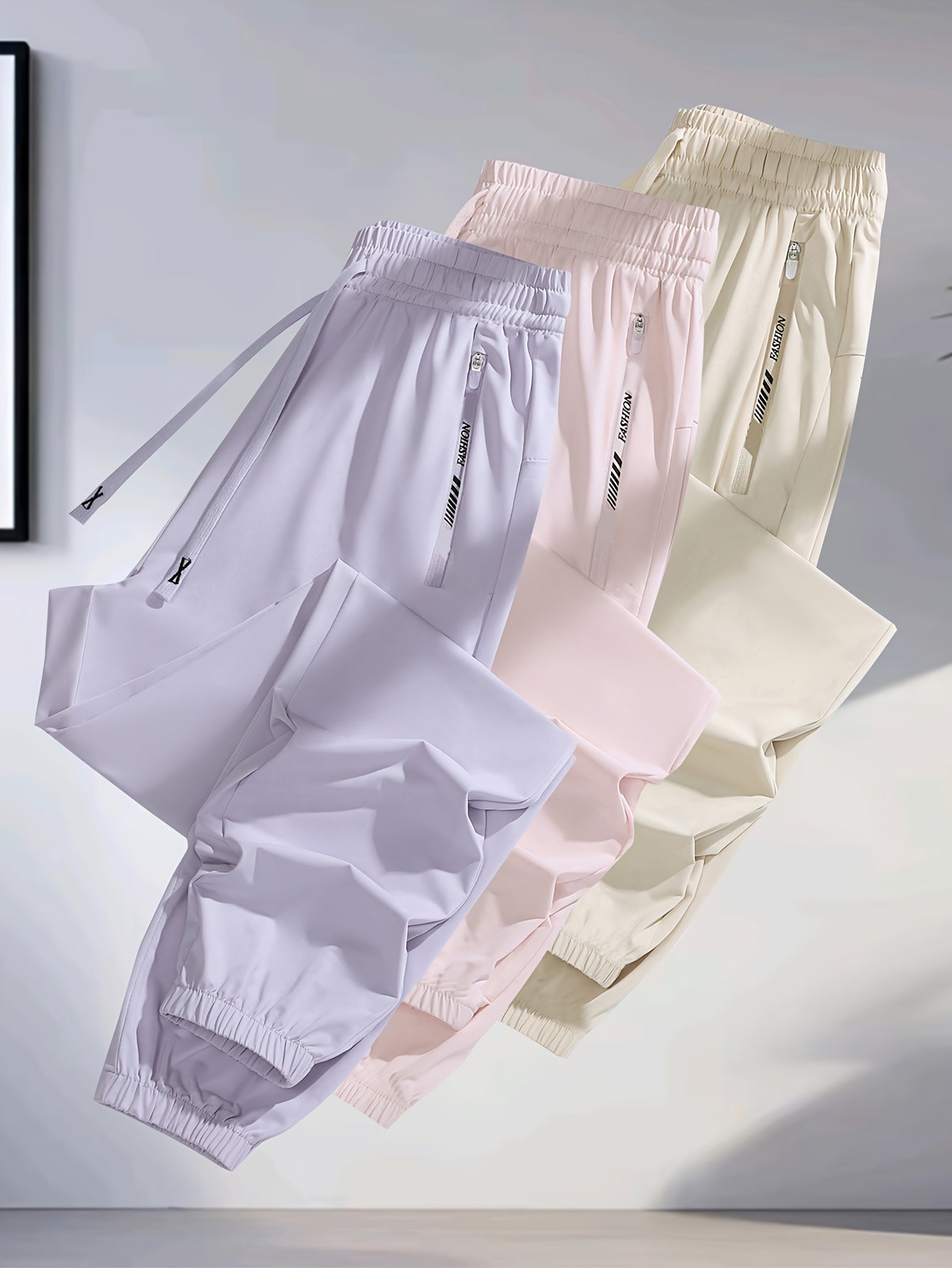 [3pcs Colorful Summer Joggers] 3pcs Women's Summer Casual Sports Pants | Ice Silky Fiber Fabric, Breathable, Elastic Waist, Tapered Running Cycling Joggers | Colorful