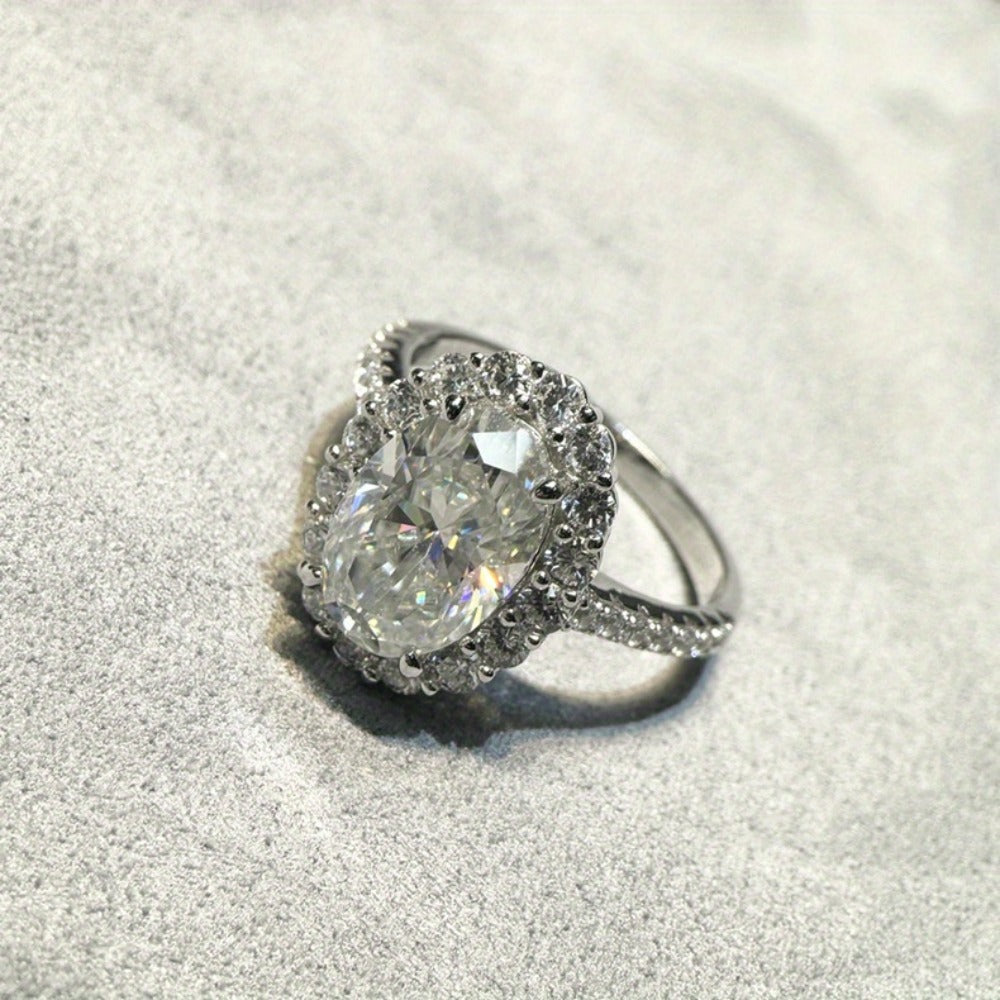 1pc Elegant 18K Gold Plated 925 Sterling Silver Pigeon Egg Moissanite Engagement Ring, 4.5 Carat Irregular Cut, Women'S Fine Jewelry